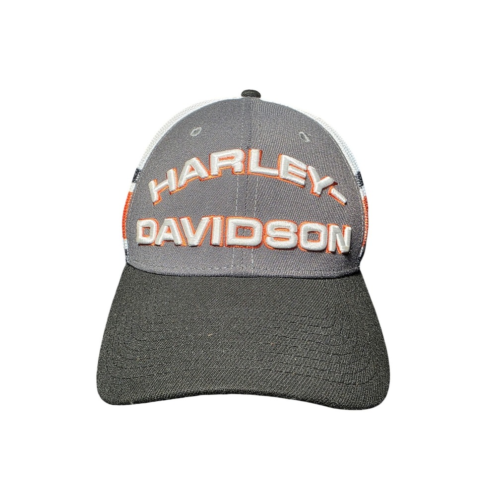 Harley-Davidson New Era 39THIRTY Mesh Trucker Hat Grey Orange L/XL GM65323